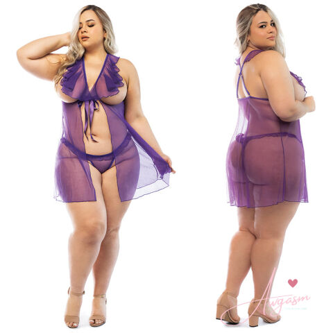Hello Sexy The Lily Babydoll and Panty Set Curvy-Lilac 1X/2X-Hanging
