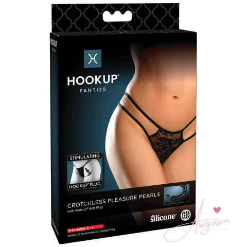 Hookup Panties Crotchless Pleasure Pearls-Black S-L