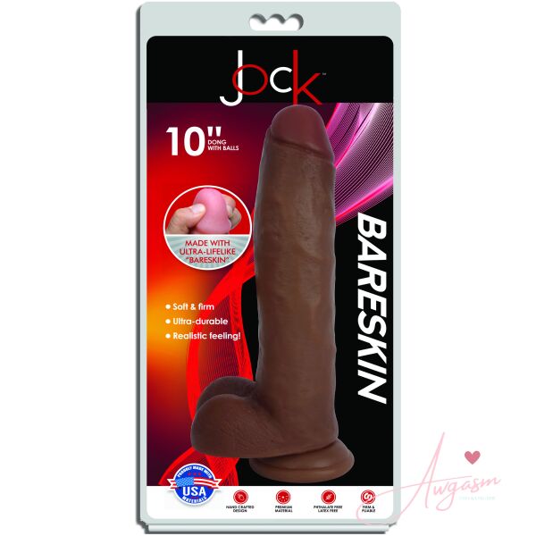 Jock Dark Bareskin Dildo with Balls - 10 Inch - Image 8
