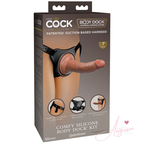 King Cock Elite Comfy Silicone Body Dock Kit-Tan