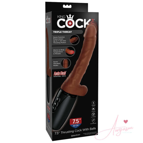 King Cock Plus Thrusting Cock with Balls-Brown 7.5