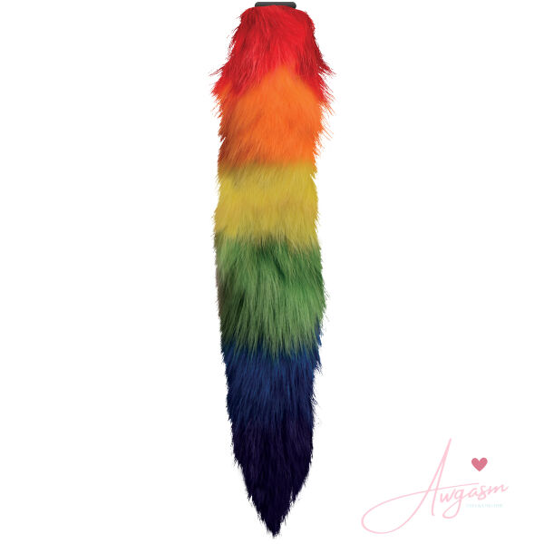 Large Vibrating Anal Plug with Interchangeable Fox Tail - Rainbow - Image 2