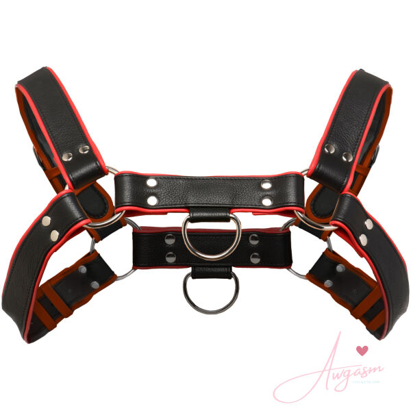 Leather English Bull Dog Harness Black/Red - Image 6