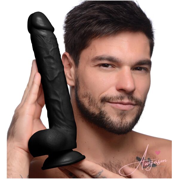 Long Logan 10 Inch Dildo with Balls - Black - Image 2