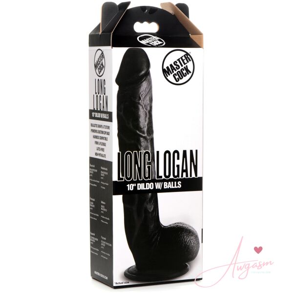 Long Logan 10 Inch Dildo with Balls - Black - Image 6