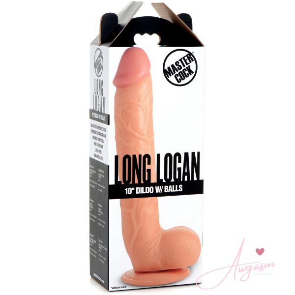 Long Logan 10 Inch Dildo with Balls - Light - Image 7