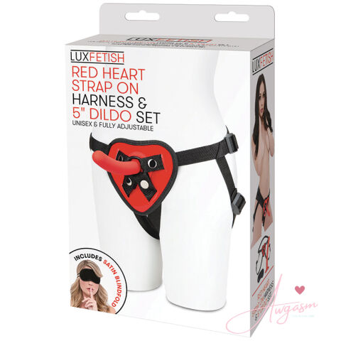 Lux Fetish Red Heart Strap on Harness & Dildo Set 5