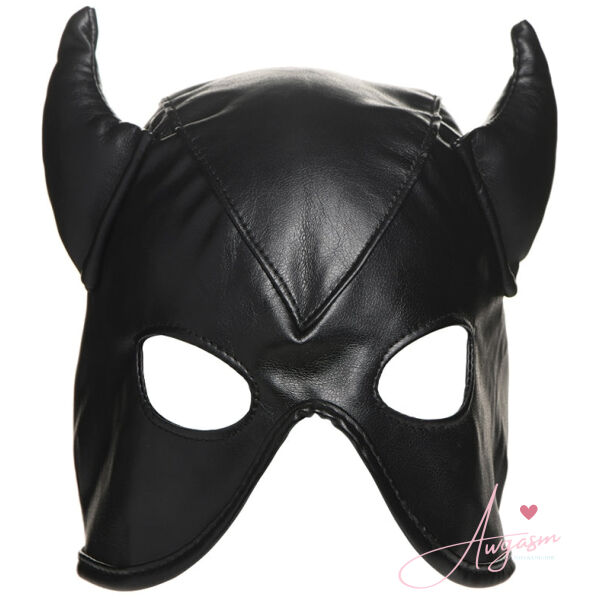 Master Series Dungeon Demon Bondage Hood with Horns - Image 2
