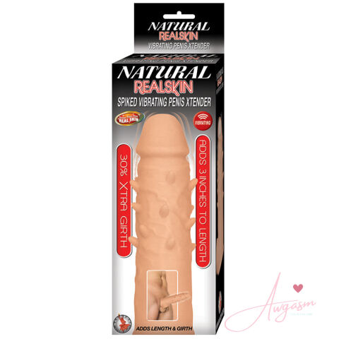 Natural Realskin Spiked Vibrating Penis Xtender-White