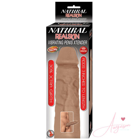 Natural Realskin Vibrating Penis Xtender-Brown