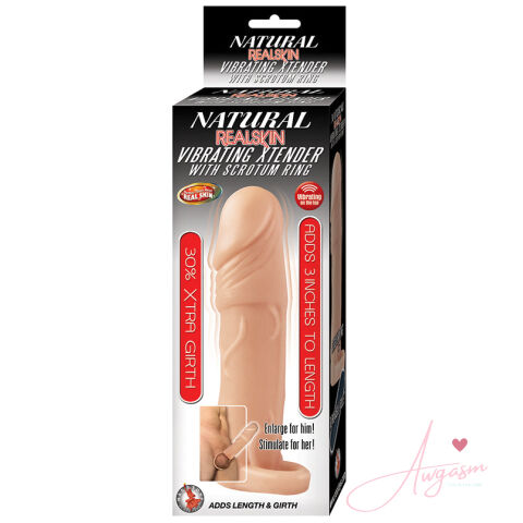 Natural Realskin Vibrating Xtender With Scrotum Ring-White