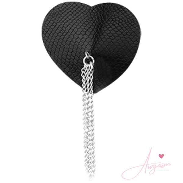 Nipplicious Dominatrix Leather Collar & Pasties with Chain-Black - Image 2