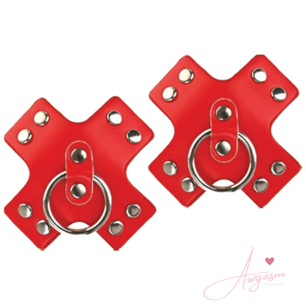 Nipplicious Seducer Leather Pasties with Ring-Red - Image 2