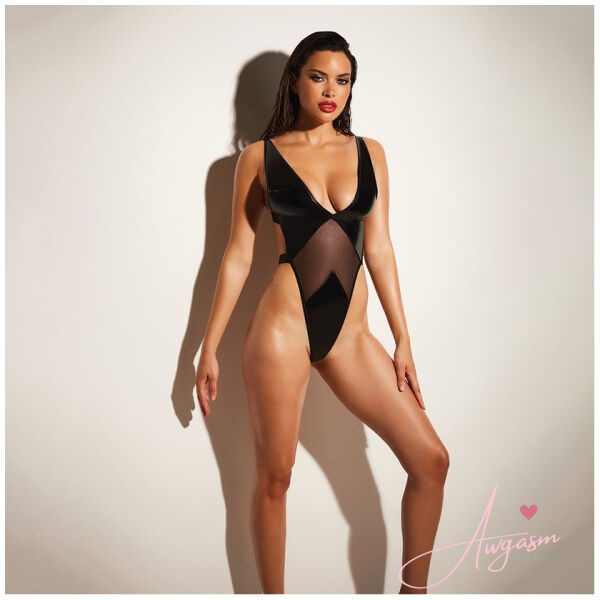 OH LA LA Limitless Soft Cup High Leg Teddy-Black S/M-Hanging - Image 2