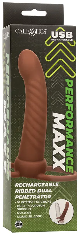 Performance Maxx Rechargeable Ribbed Dual Penetrator-Brown