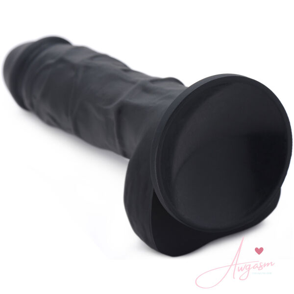 Power Pecker 7 Inch Silicone Dildo with Balls - Black - Image 3