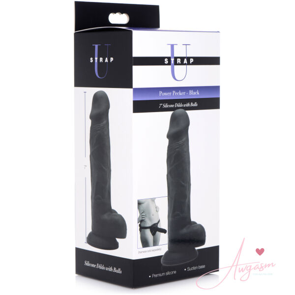 Power Pecker 7 Inch Silicone Dildo with Balls - Black - Image 6