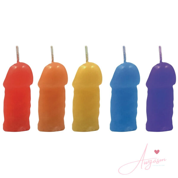 Rainbow Pecker Party Candles-Assorted 5pk - Image 2