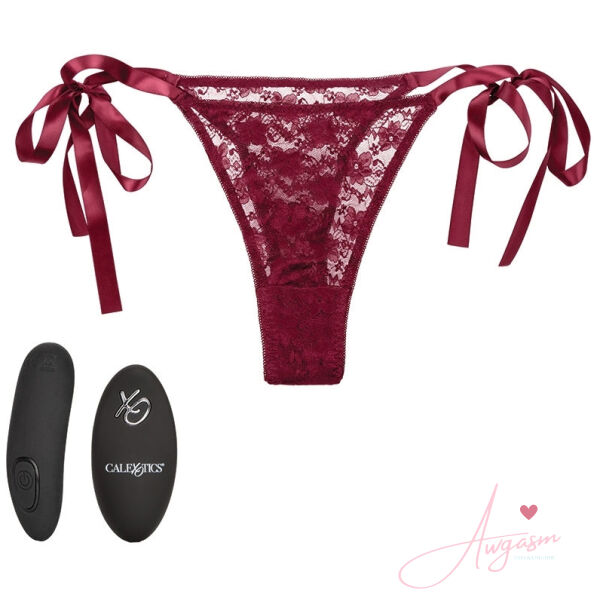 Remote Control Lace Thong Set-Burgundy - Image 2