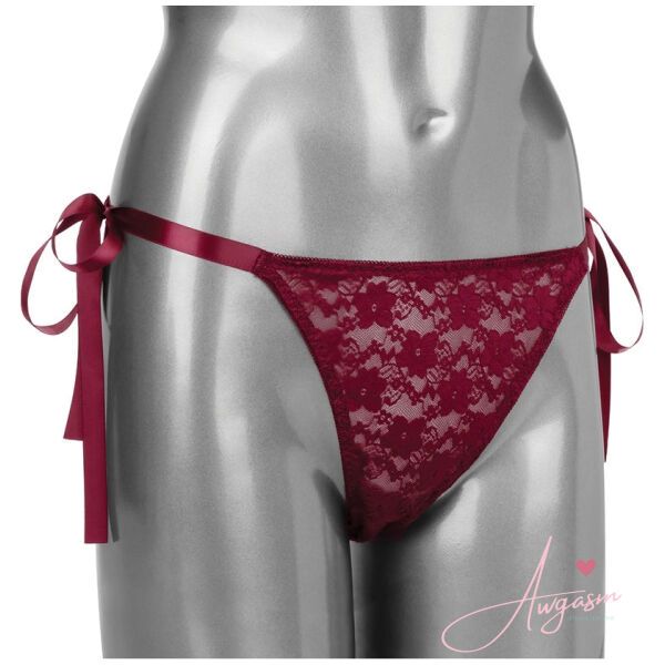 Remote Control Lace Thong Set-Burgundy - Image 4