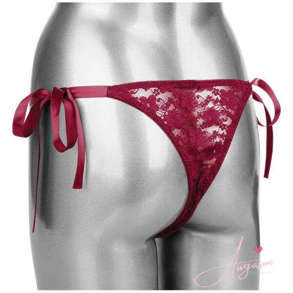 Remote Control Lace Thong Set-Burgundy - Image 5