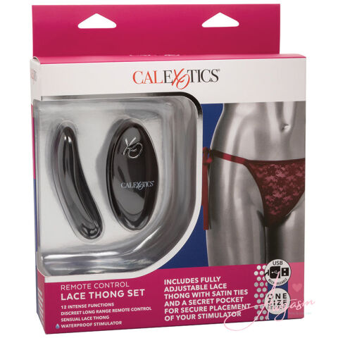 Remote Control Lace Thong Set-Burgundy