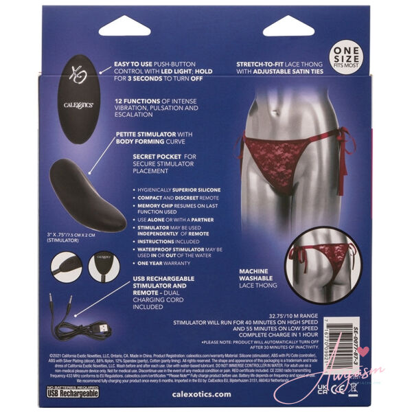 Remote Control Lace Thong Set-Burgundy - Image 6