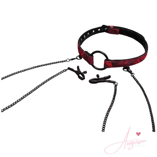 Secret Kisses Rosegasm Open Mouth Gag with Removeable Nipple Clips - Image 2