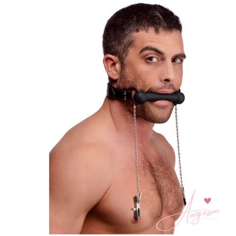 Silicone Bit Gag with Nipple Clamps
