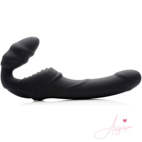 Slim Rider Ribbed Vibrating Silicone Strapless Strap On