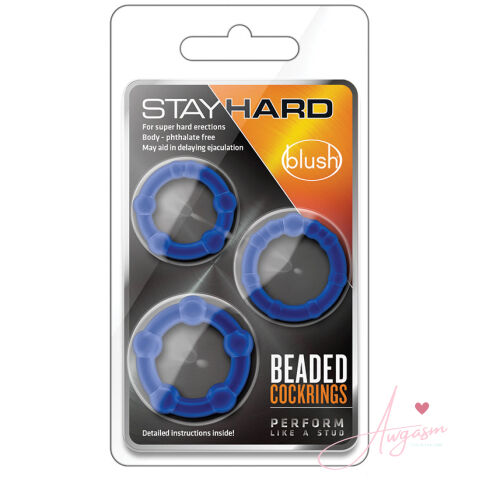 Stay Hard Beaded Cockrings-Blue 3Pk