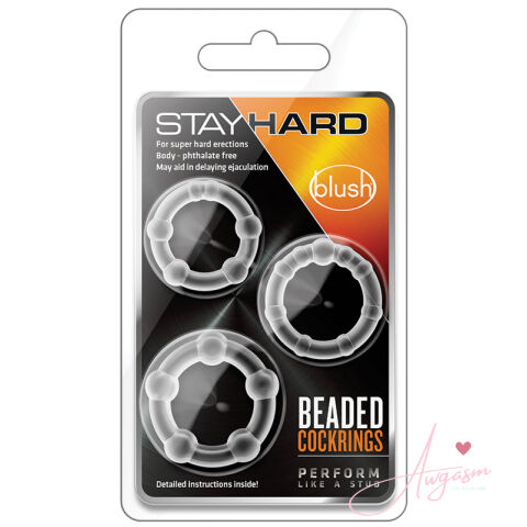 Stay Hard Beaded Cockrings-Clear 3Pk