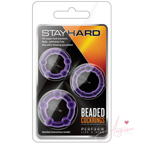 Stay Hard Beaded Cockrings-Purple 3Pk