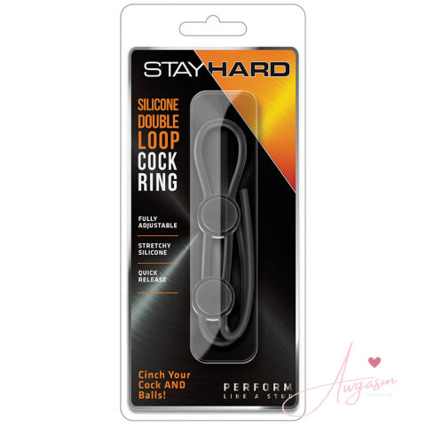 Stay Hard Silicone Double Loop Cock Ring-Black
