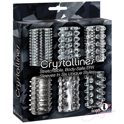 The 9's Crystalline TPR Cock Sleeves-Clear 6pk