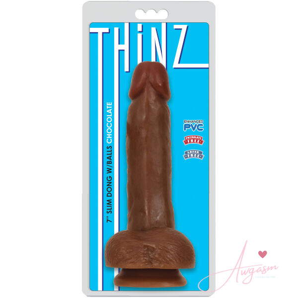 Thinz 7 Inch Slim Dildo with Balls - Dark - Image 2