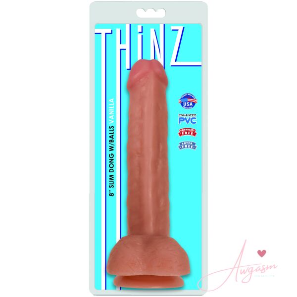 Thinz 8 Inch Slim Dildo with Balls - Light - Image 2