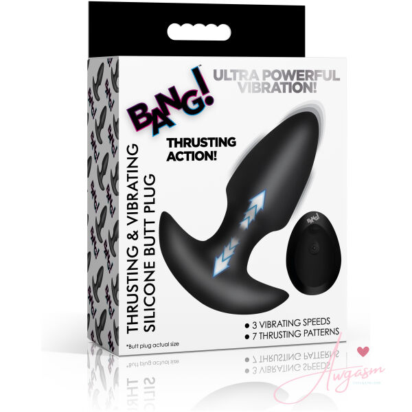 Thrusting & Vibrating Silicone Butt Plug - Black - Image 6