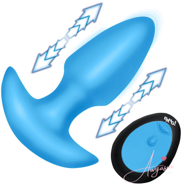 Thrusting & Vibrating Silicone Butt Plug - Blue - Image 5