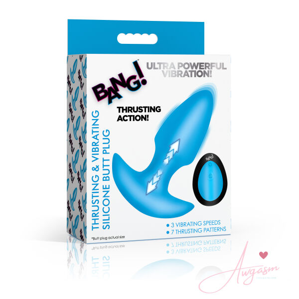 Thrusting & Vibrating Silicone Butt Plug - Blue - Image 6