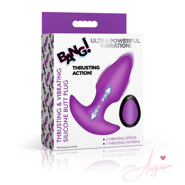 Thrusting & Vibrating Silicone Butt Plug - Purple - Image 6