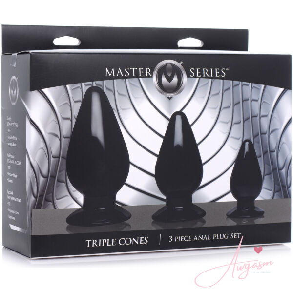 Triple Cones 3 Piece Anal Plug Set - Black - Image 5