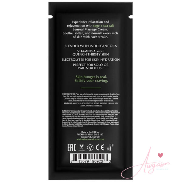 Wicked Sensual Massage Cream-Sage + Sea Salt Scented 10ml Foil - Image 2