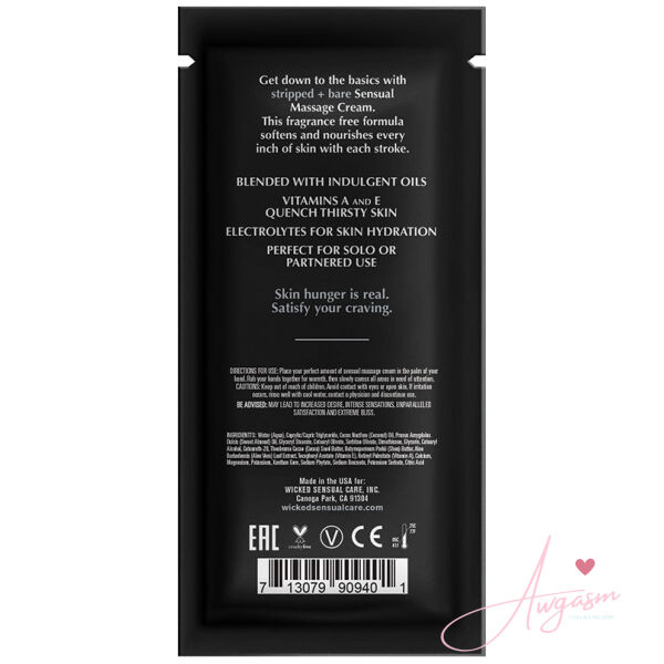 Wicked Sensual Massage Cream-Stripped + Bare Unscented 10ml Foil - Image 2