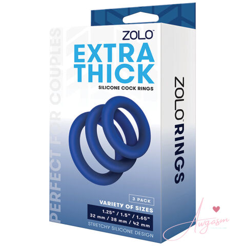 Zolo Extra Thick Silicone Cock Ring Pack of 3-Blue