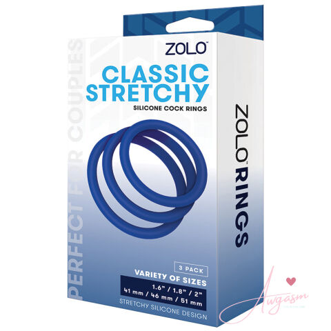 Zolo Stretchy Silicone Cock Ring Pack of 3-Blue