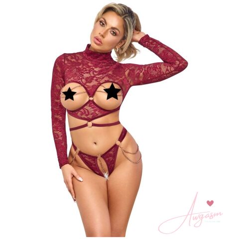 Abierta Fina Open Red Lace Body