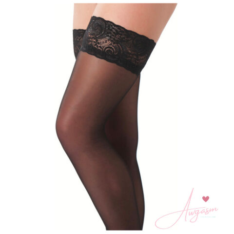 Black HoldUp Stockings With Floral Lace Top