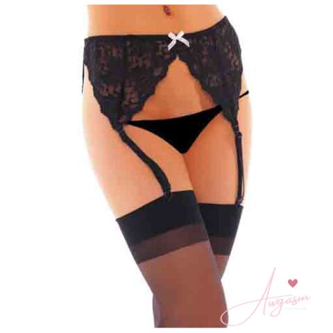 Black Suspenderbelt With Stockings And Bow