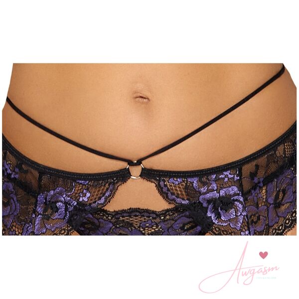 Cottelli Lilac and Black Lace Suspender Set - Image 3